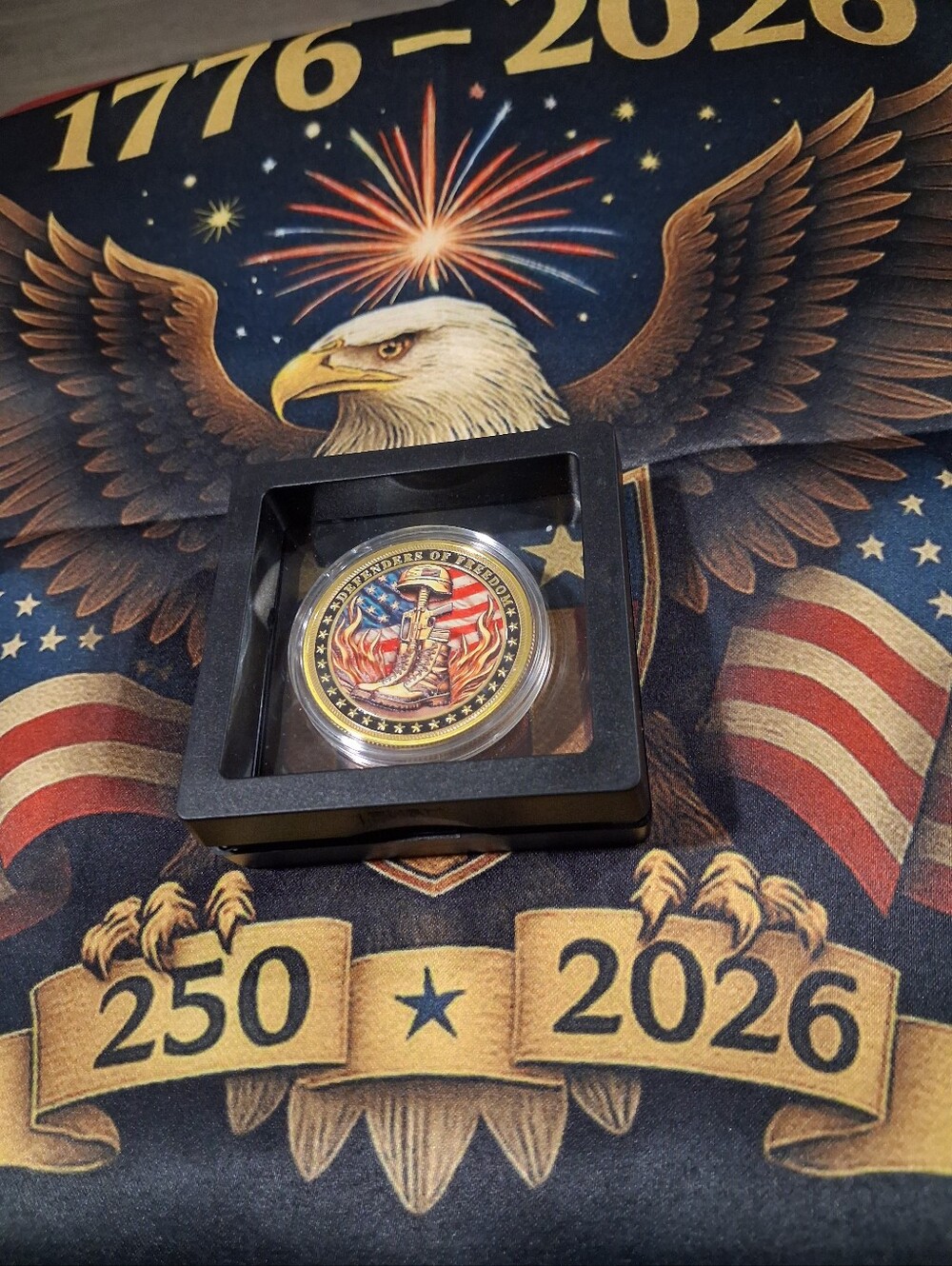 Patriotic Collectible Coins with Flag and Boot Design - Red, Blue, Gold - Picture 4 of 10